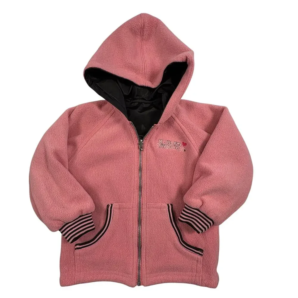 Harley-Davidson Reversible Hoodie Jacket Girls 4T Black Pink Biker Coat